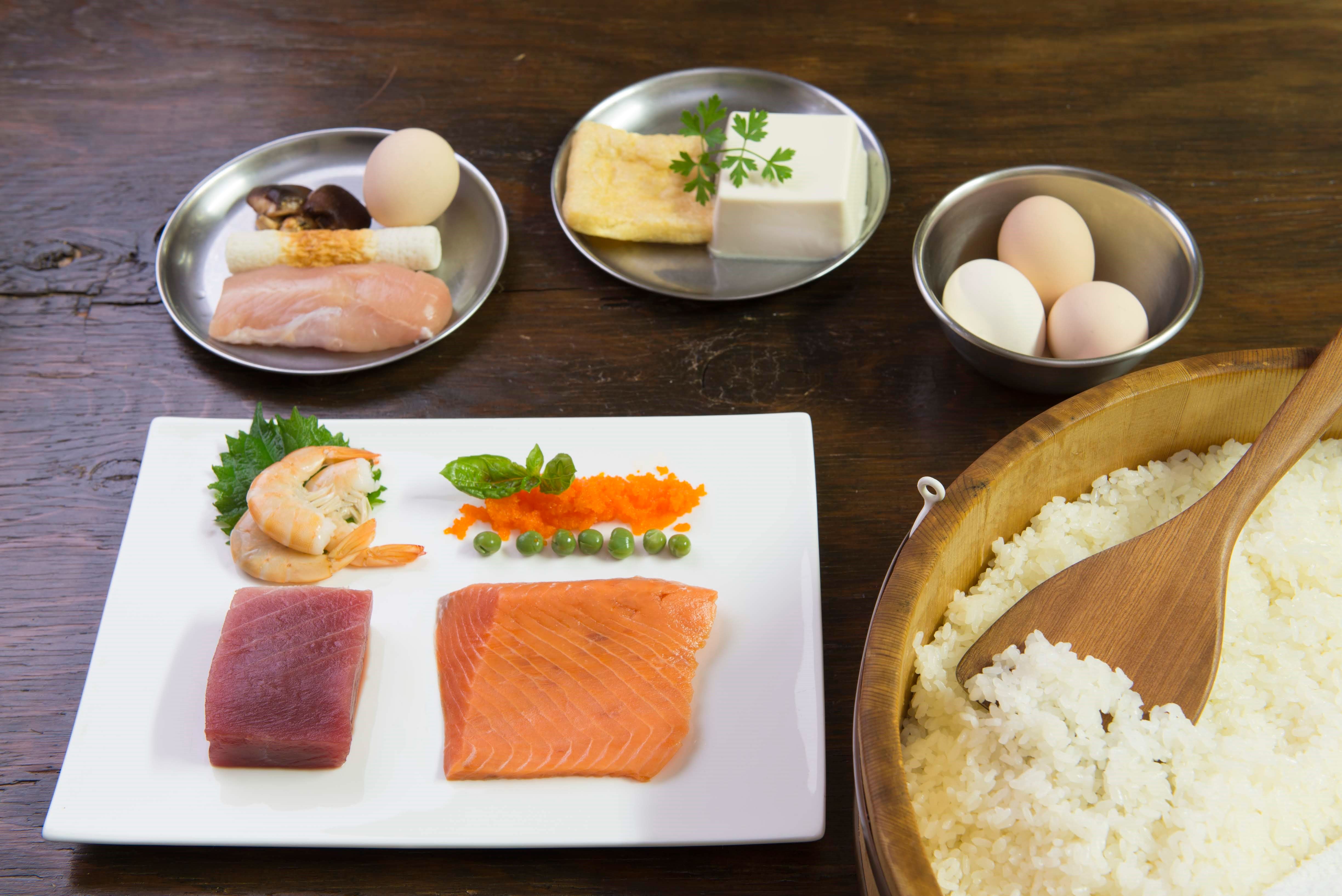 Emi's Kitchen 3 Kinds of Sushi, Japanese Steamed Egg Custard and Miso