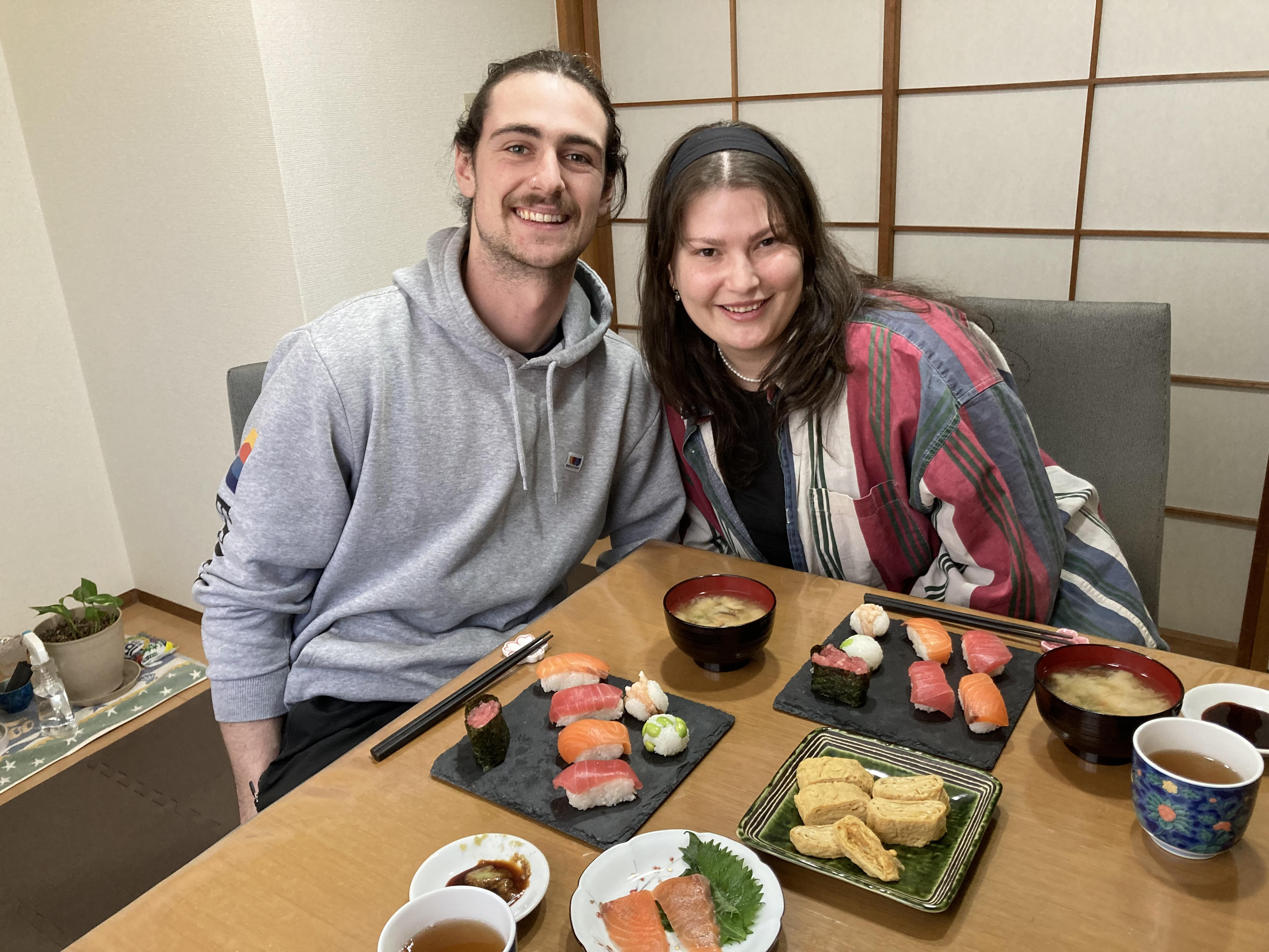 3 Kinds of Sushi, Japanese Steamed Egg Custard and Miso Soup in Home Cooking Studio