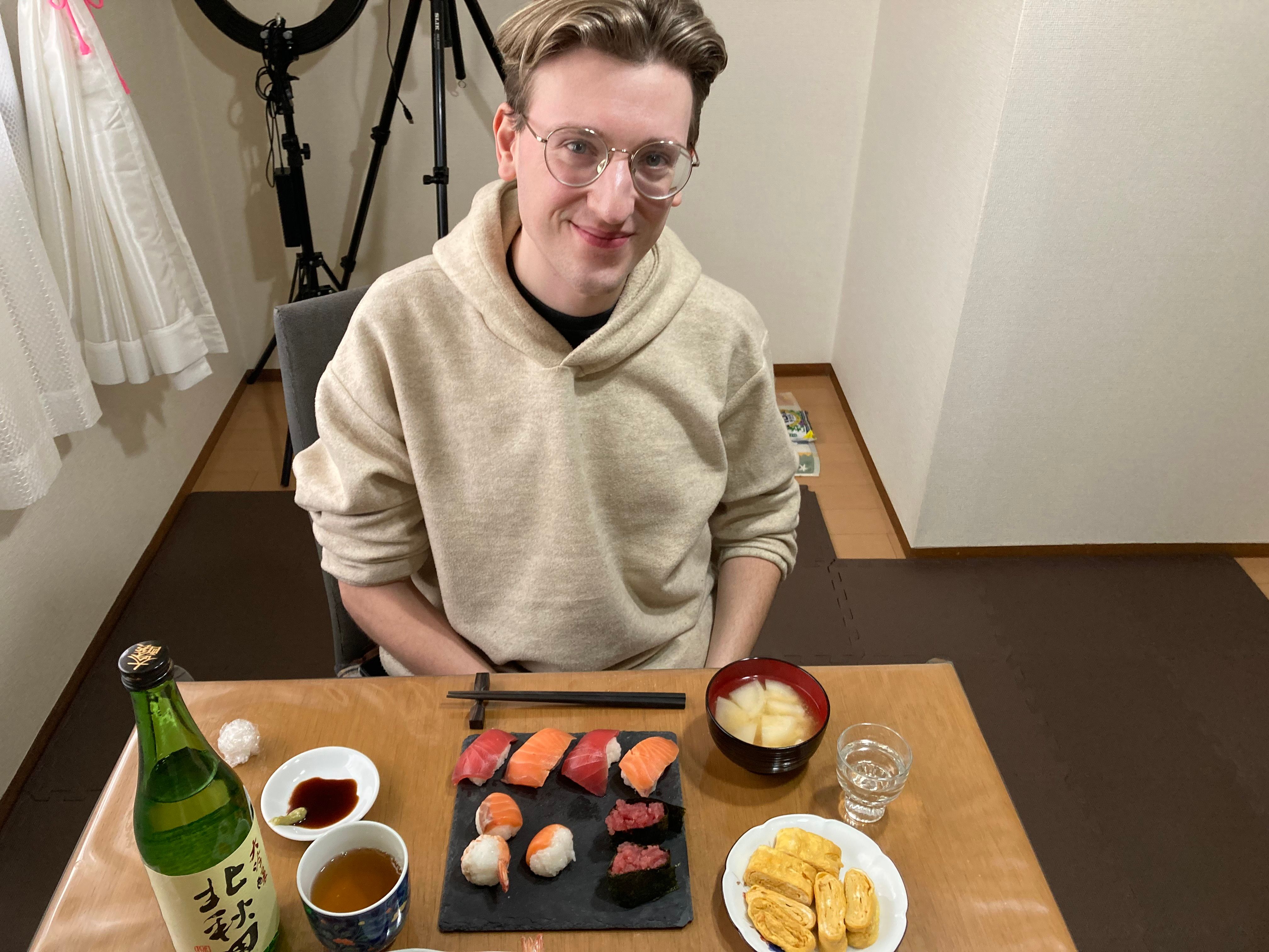 3 Kinds of Sushi, Japanese Steamed Egg Custard and Miso Soup in Home Cooking Studio