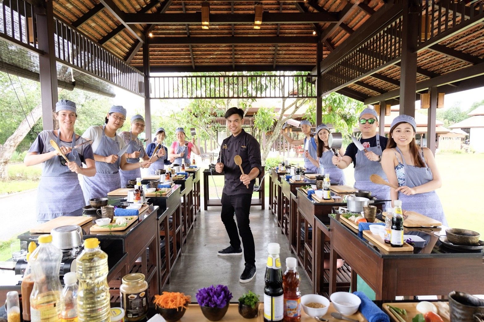 Afternoon Class in Traditional Pavilion with Beautiful Garden
