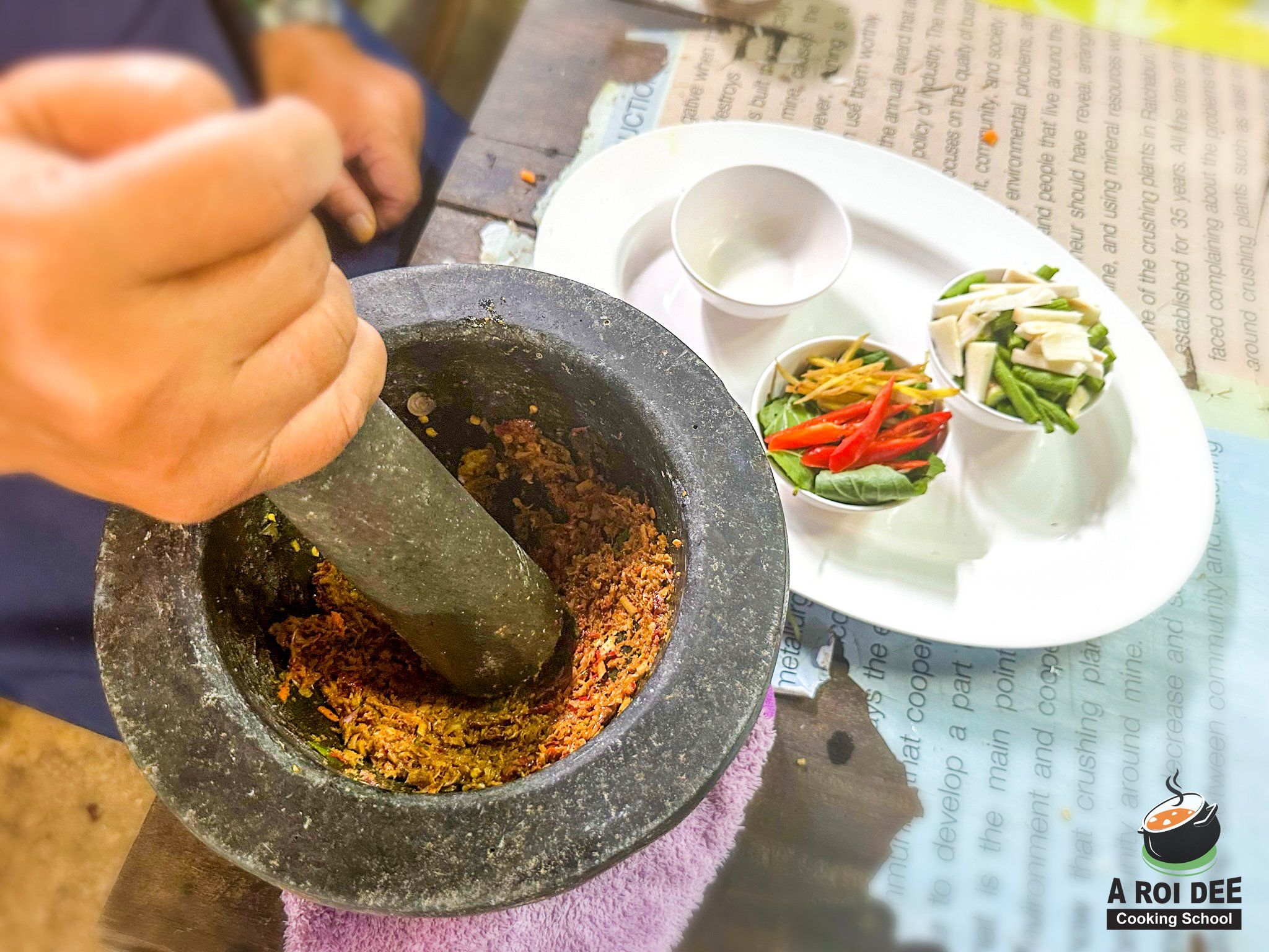 Fresh Organic Ingredients Cooking Thai Dish in Lovely Organic Farm Chiangmai