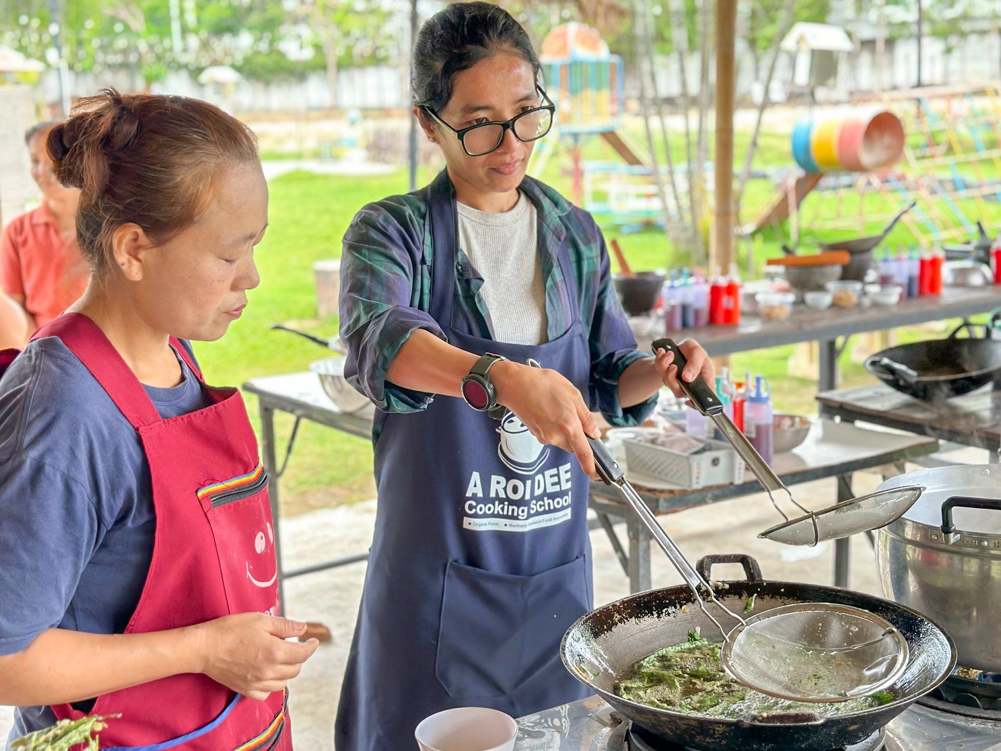 Fresh Organic Ingredients Cooking Thai Dish in Lovely Organic Farm Chiangmai