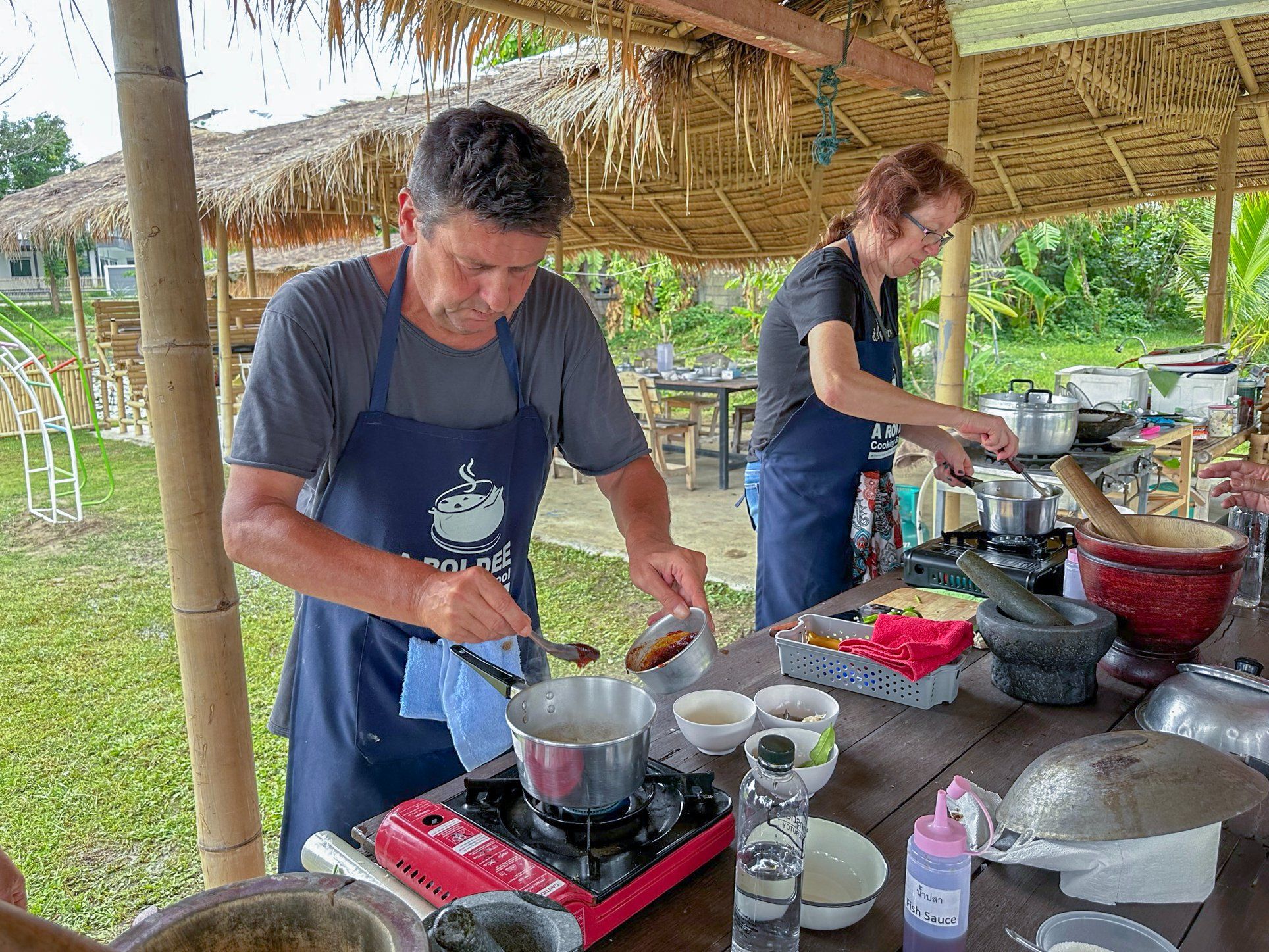 Fresh Organic Ingredients Cooking Thai Dish in Lovely Organic Farm Chiangmai