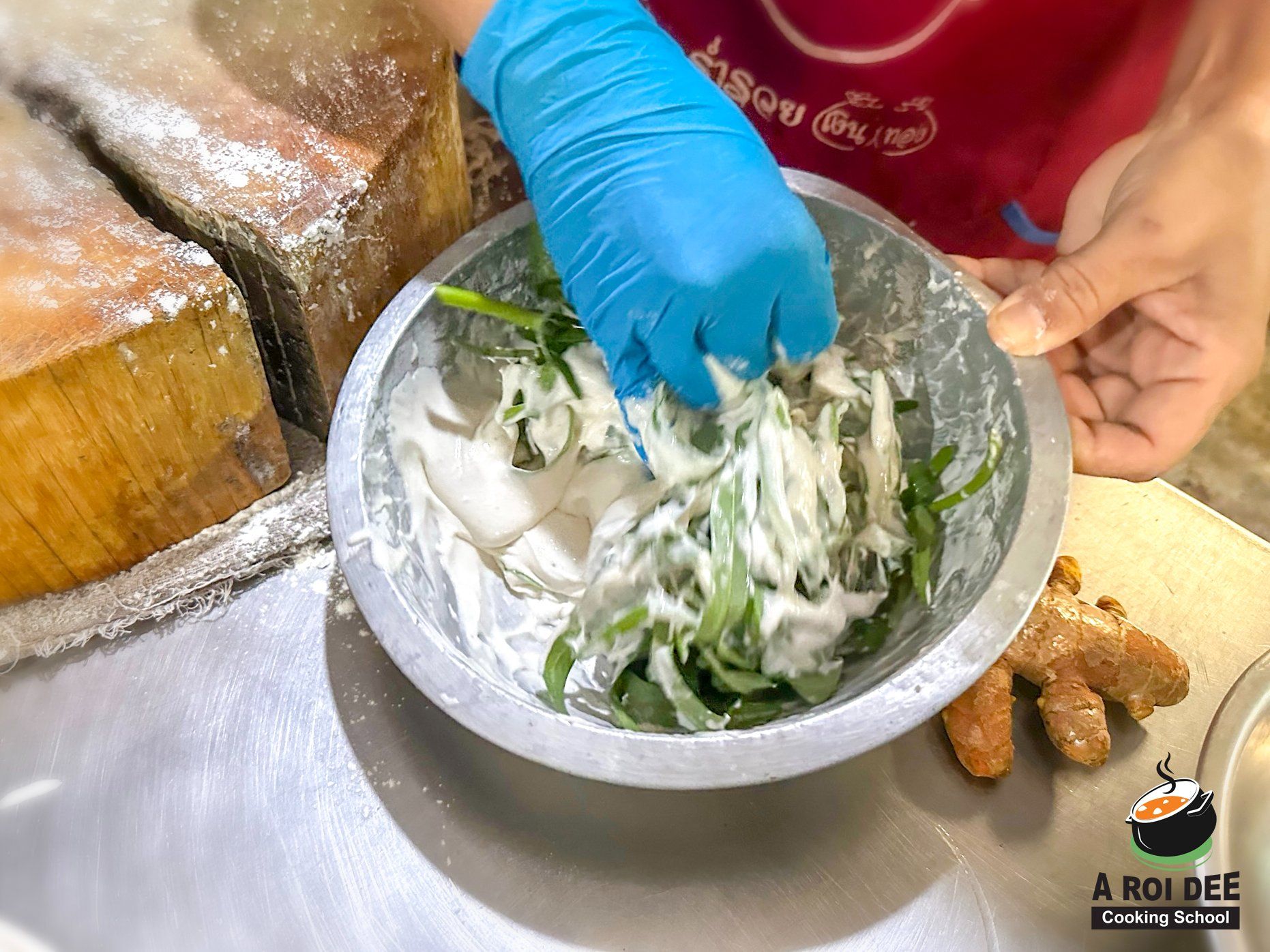 Fresh Organic Ingredients Cooking Thai Dish in Lovely Organic Farm Chiangmai