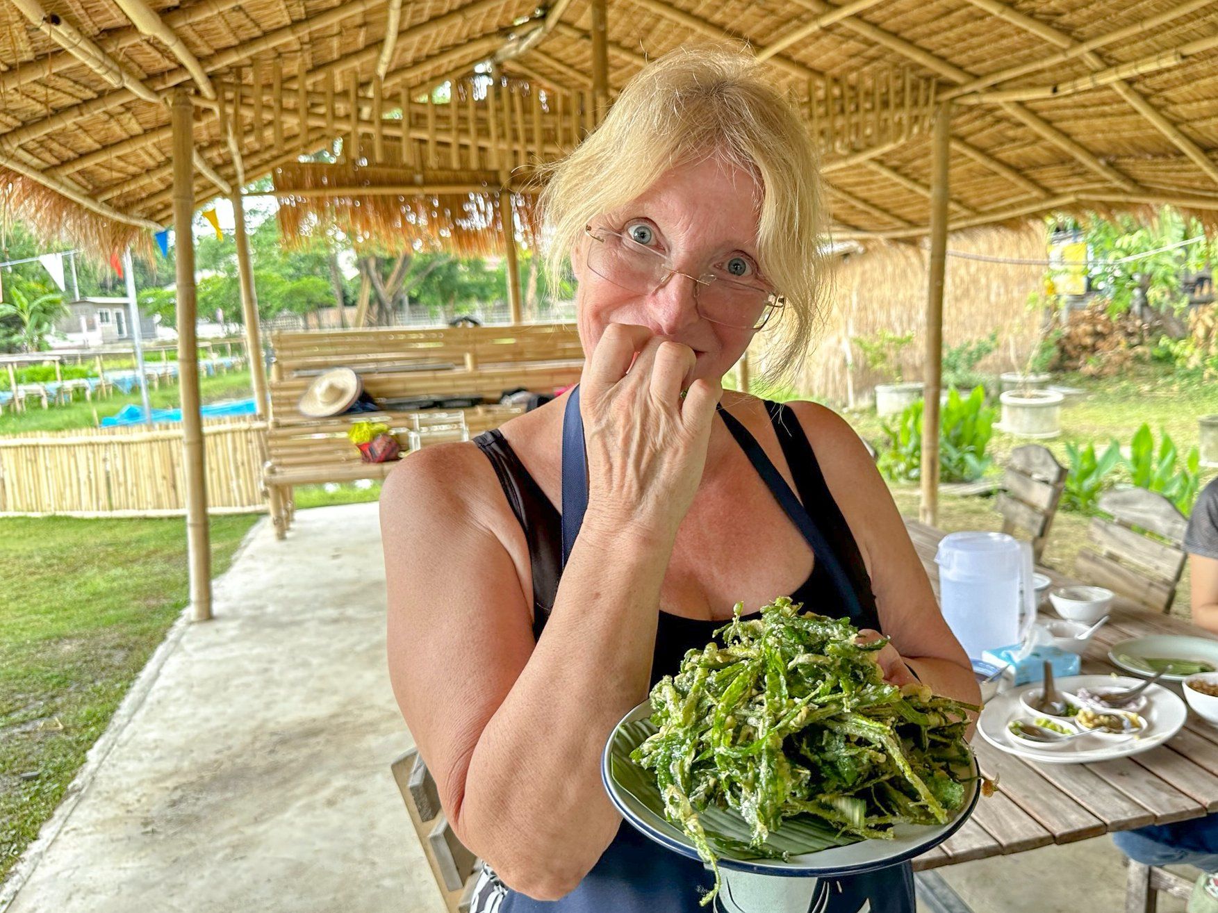 Fresh Organic Ingredients Cooking Thai Dish in Lovely Organic Farm Chiangmai