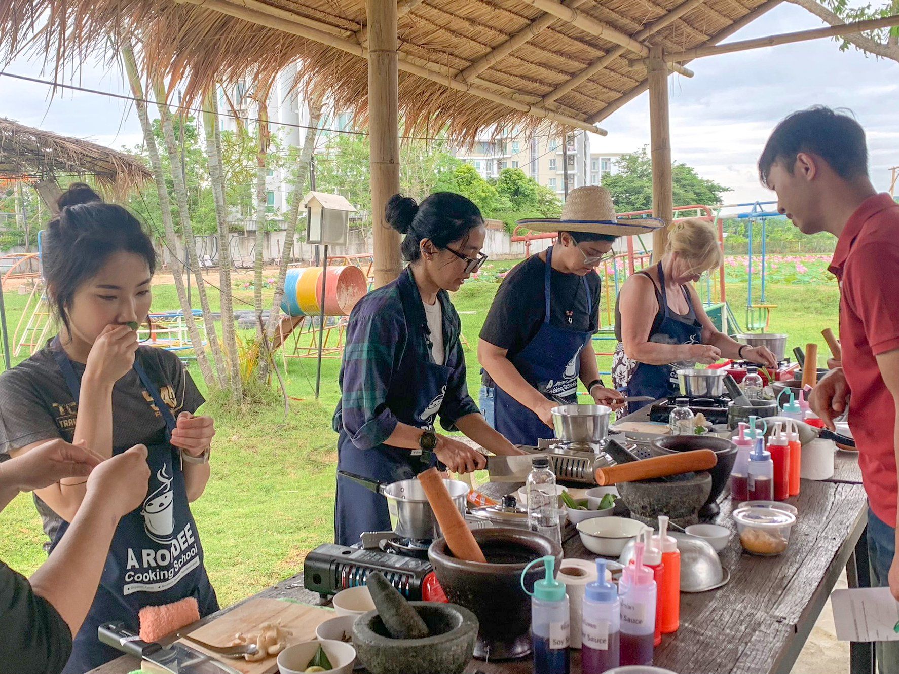 Fresh Organic Ingredients Cooking Thai Dish in Lovely Organic Farm Chiangmai