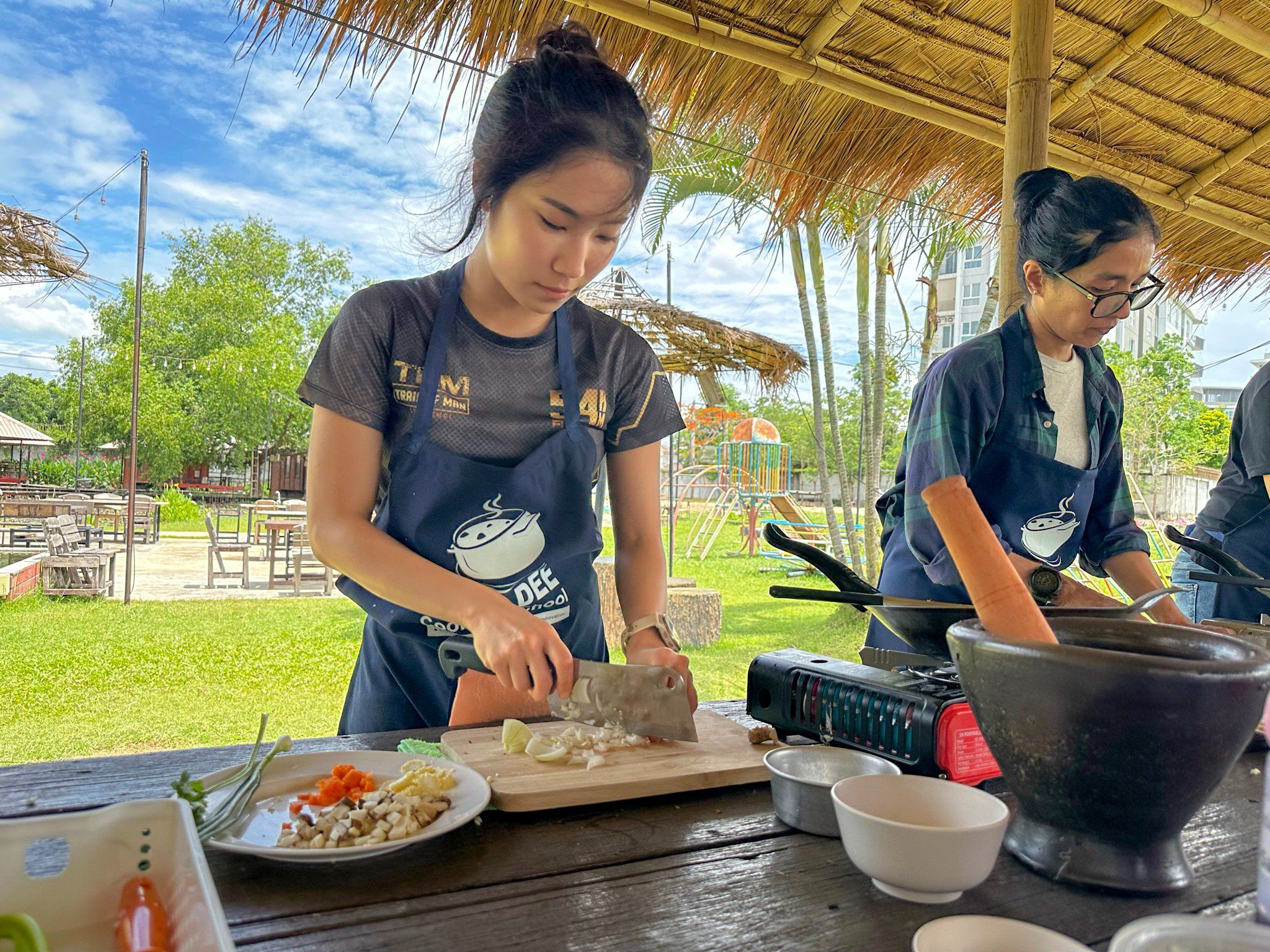 Fresh Organic Ingredients Cooking Thai Dish in Lovely Organic Farm Chiangmai