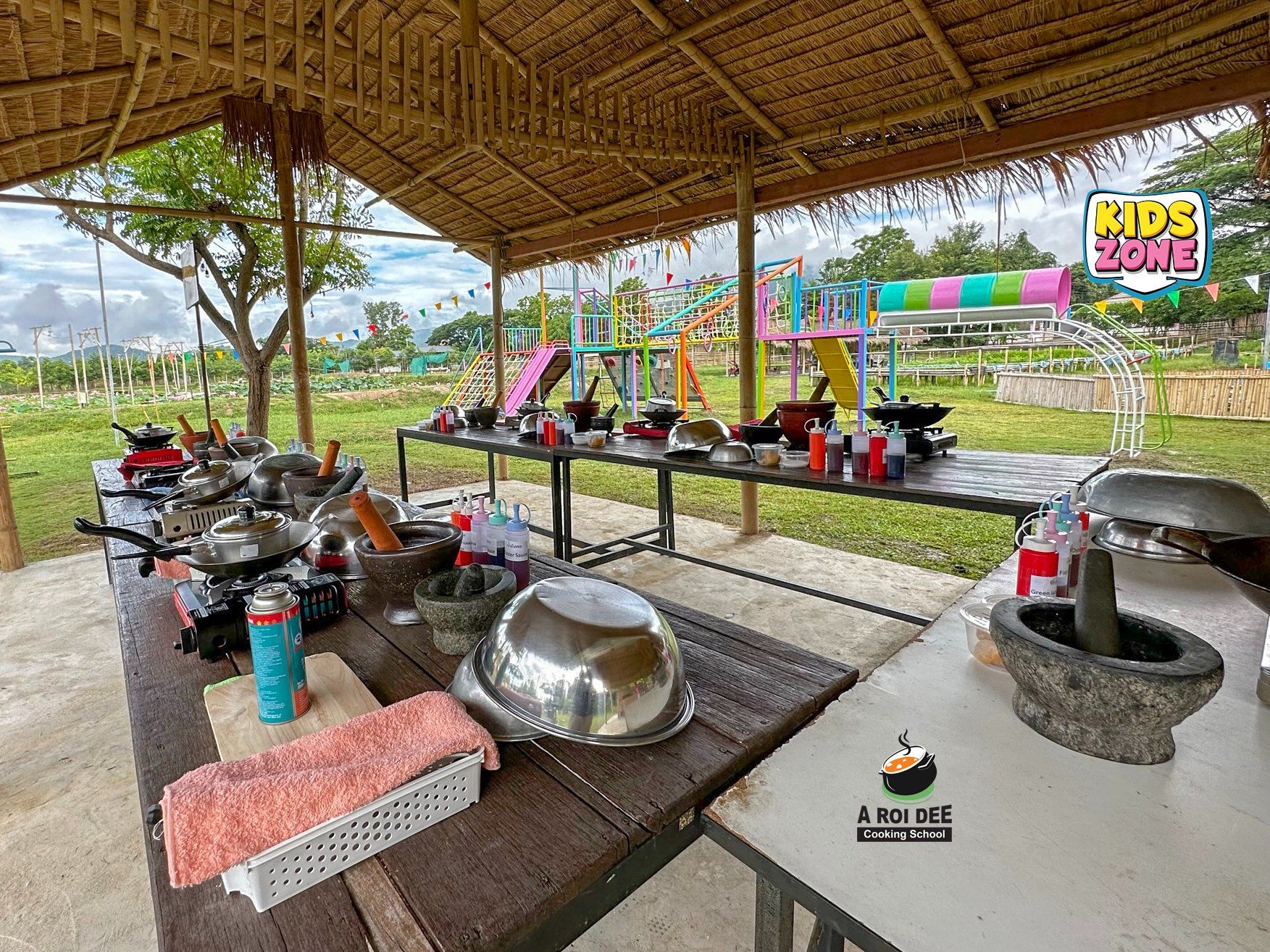 Fresh Organic Ingredients Cooking Thai Dish in Lovely Organic Farm Chiangmai