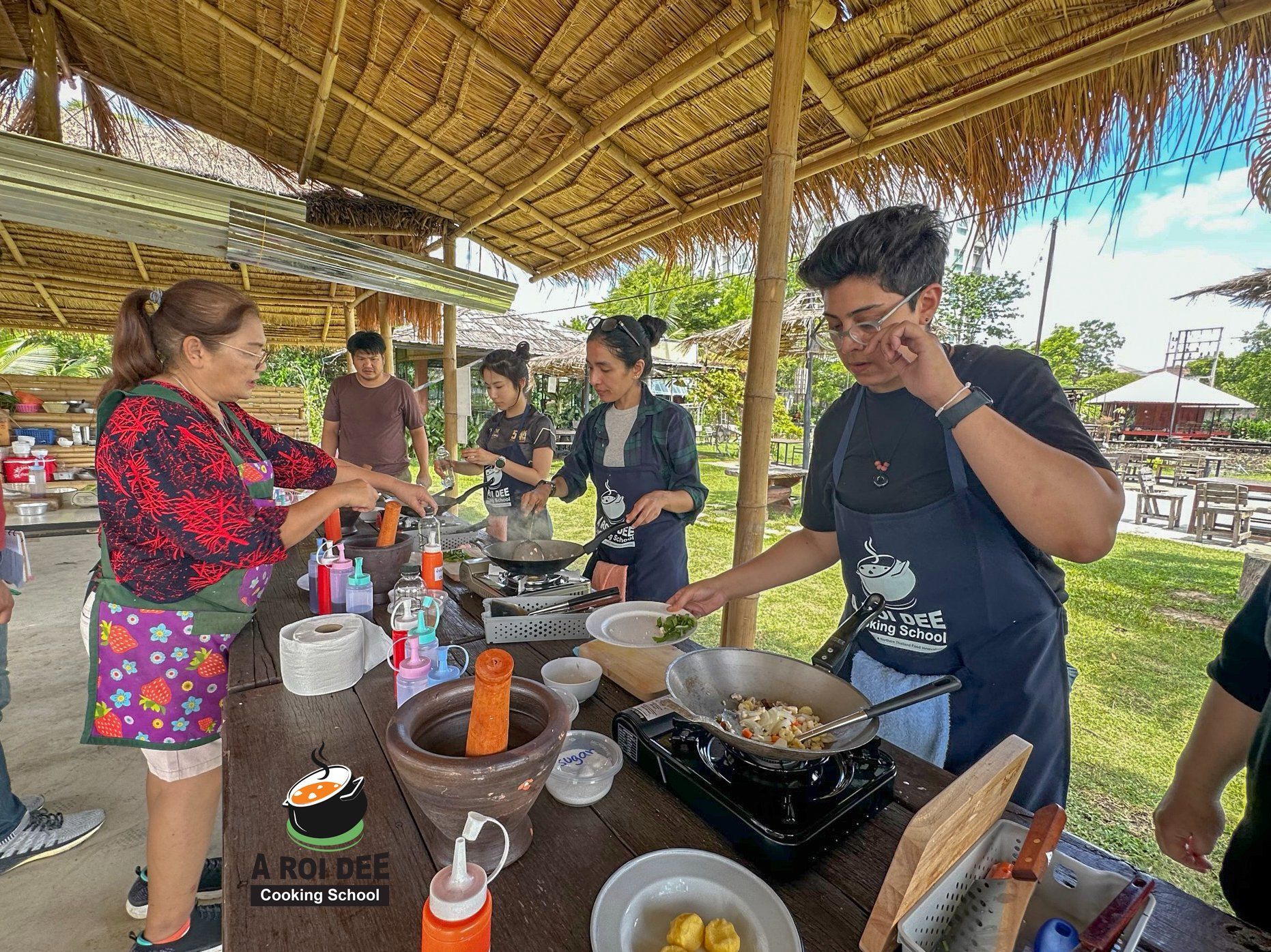 Fresh Organic Ingredients Cooking Thai Dish in Lovely Organic Farm Chiangmai