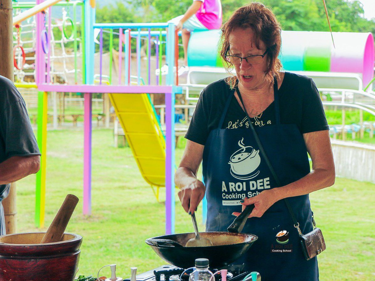 Fresh Organic Ingredients Cooking Thai Dish in Lovely Organic Farm Chiangmai