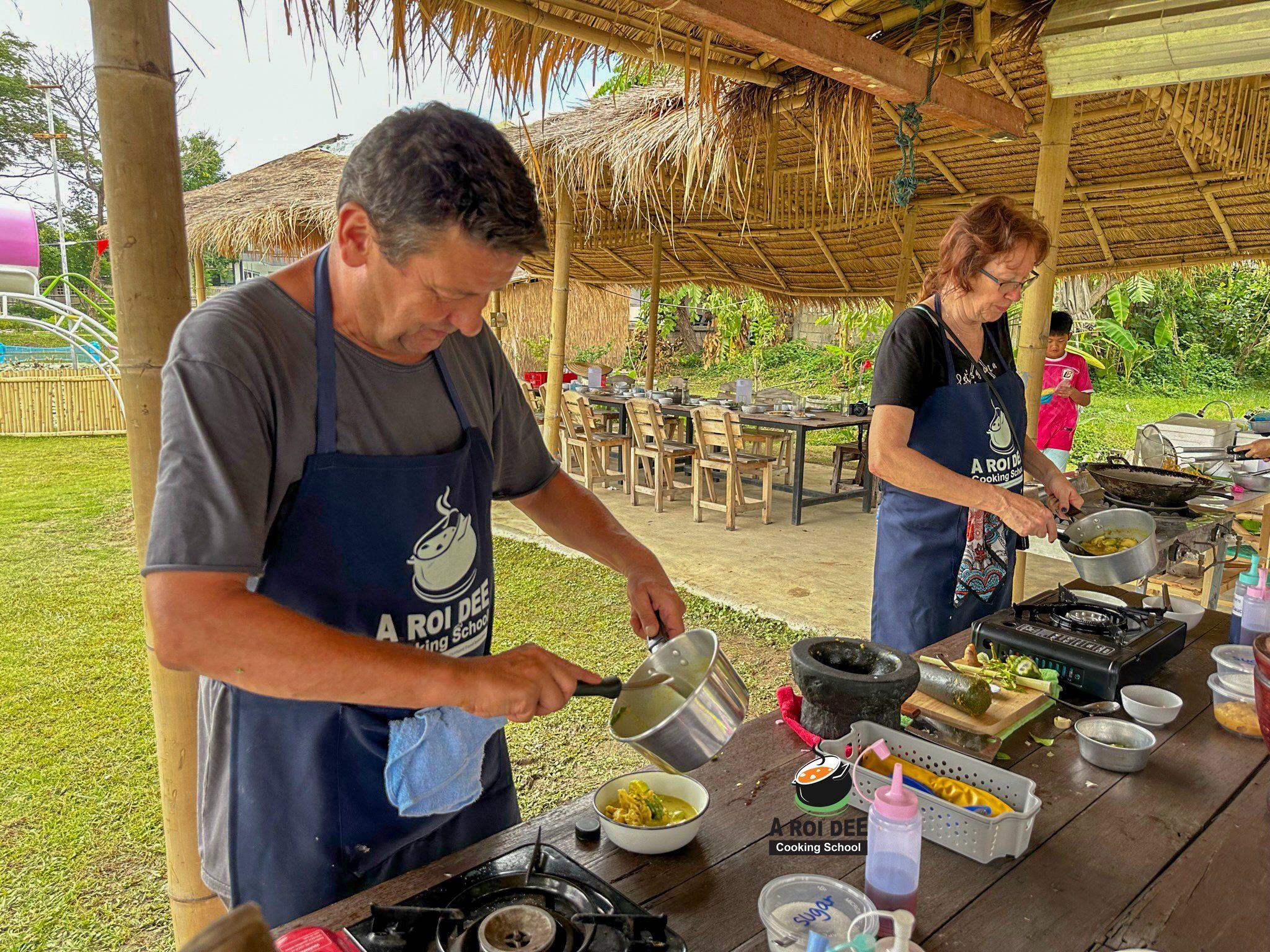 Fresh Organic Ingredients Cooking Thai Dish in Lovely Organic Farm Chiangmai