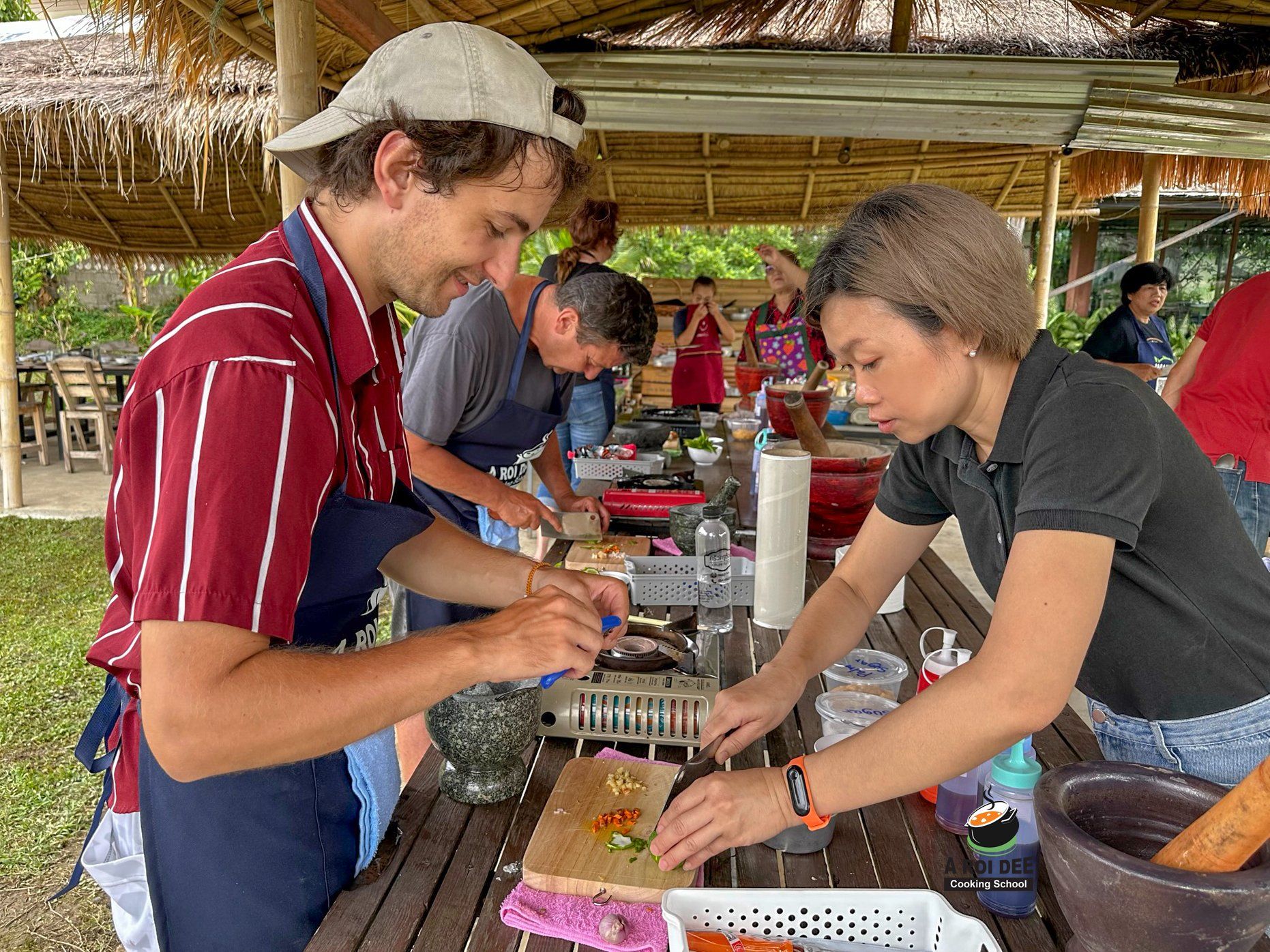 Fresh Organic Ingredients Cooking Thai Dish in Lovely Organic Farm Chiangmai