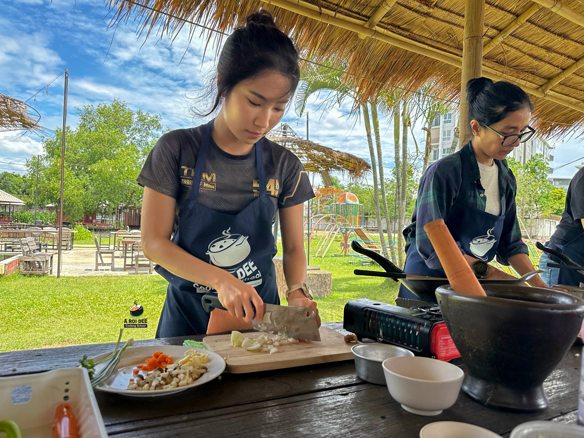 Fresh Organic Ingredients Cooking Thai Dish in Lovely Organic Farm Chiangmai