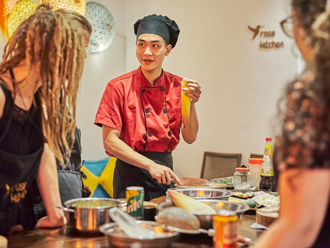 Cultural Food Journey in Tranquil Garden Villa with Market Tour