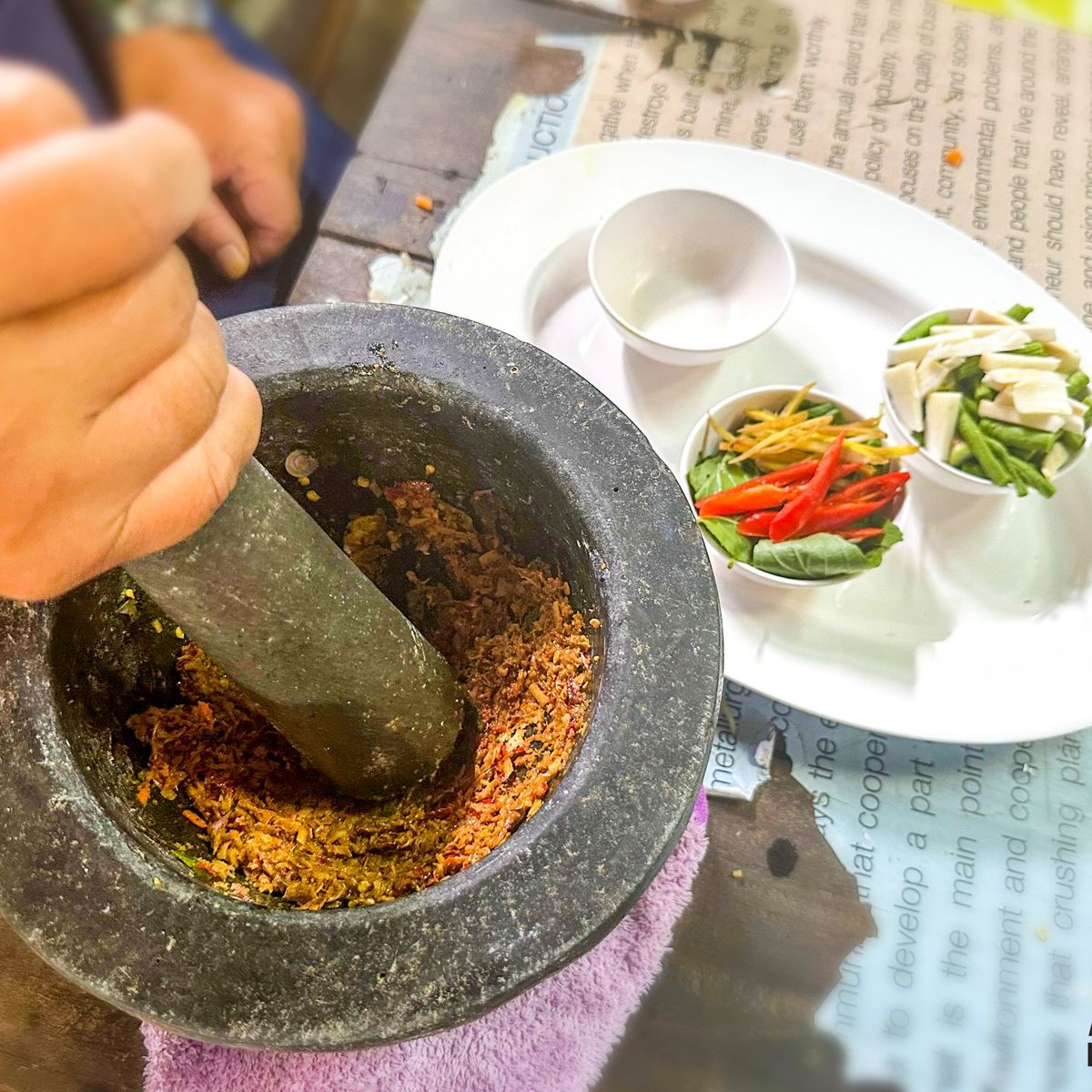Fresh Organic Ingredients Cooking Thai Dish in Lovely Organic Farm Chiangmai