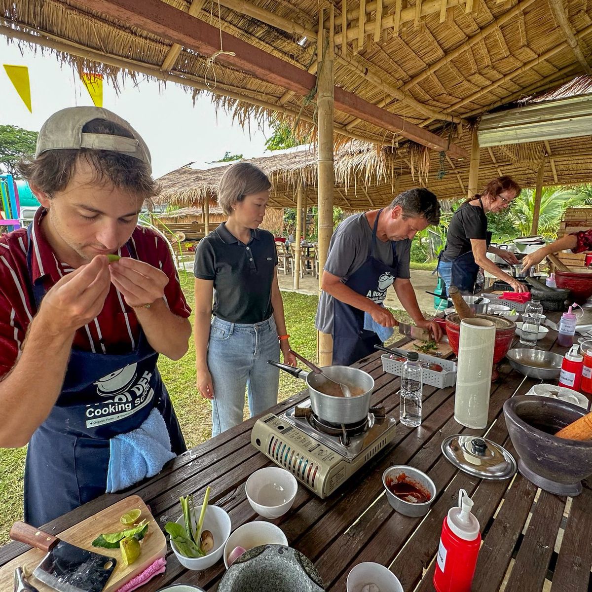 Fresh Organic Ingredients Cooking Thai Dish in Lovely Organic Farm Chiangmai