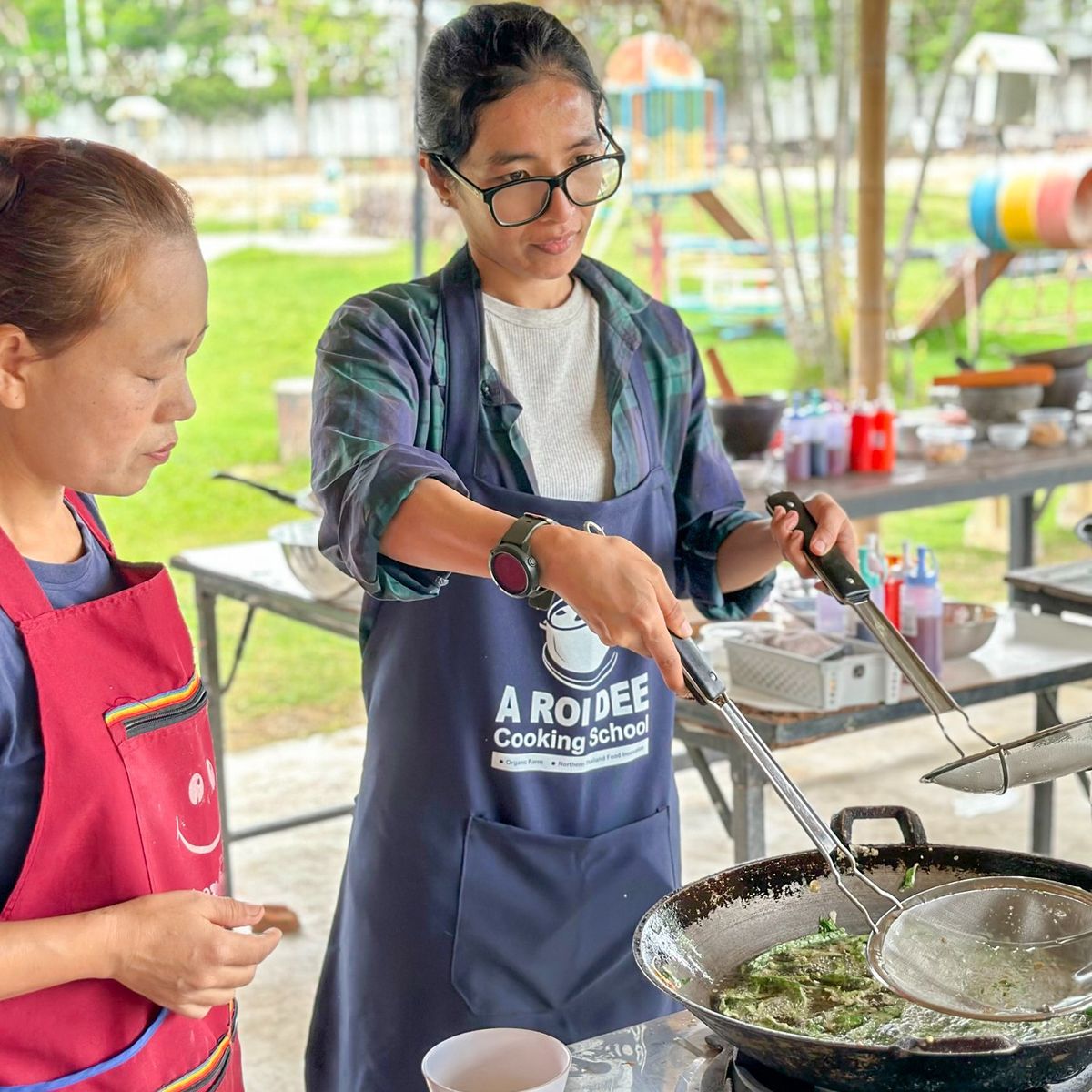 Fresh Organic Ingredients Cooking Thai Dish in Lovely Organic Farm Chiangmai