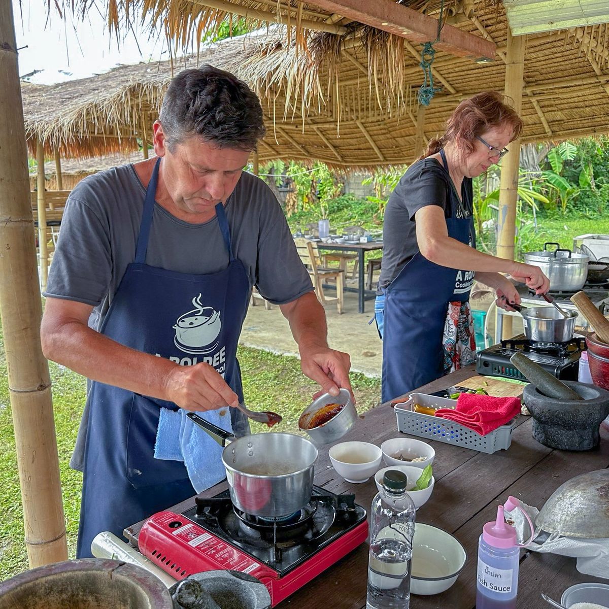 Fresh Organic Ingredients Cooking Thai Dish in Lovely Organic Farm Chiangmai