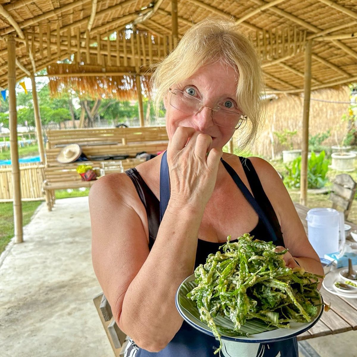 Fresh Organic Ingredients Cooking Thai Dish in Lovely Organic Farm Chiangmai