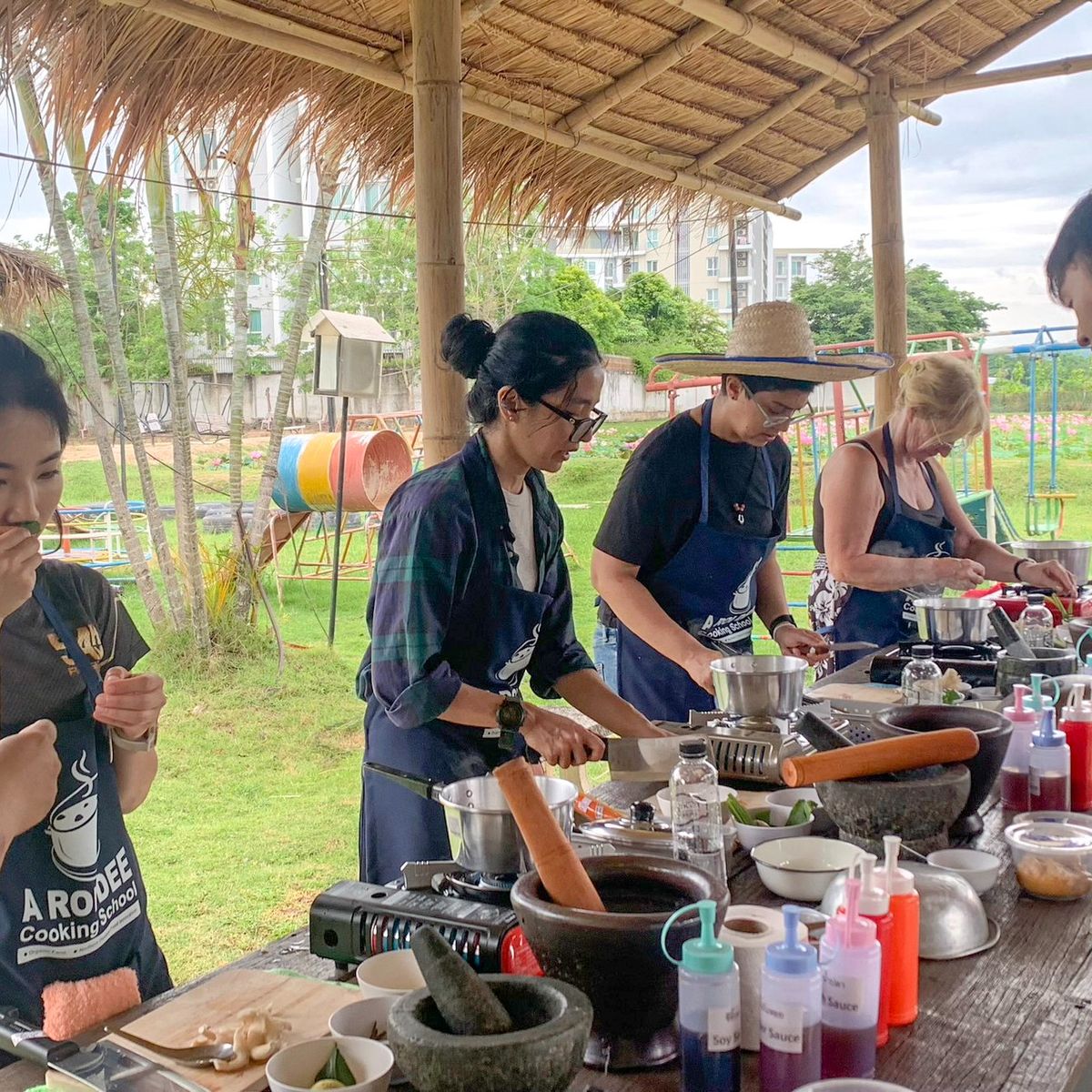 Fresh Organic Ingredients Cooking Thai Dish in Lovely Organic Farm Chiangmai