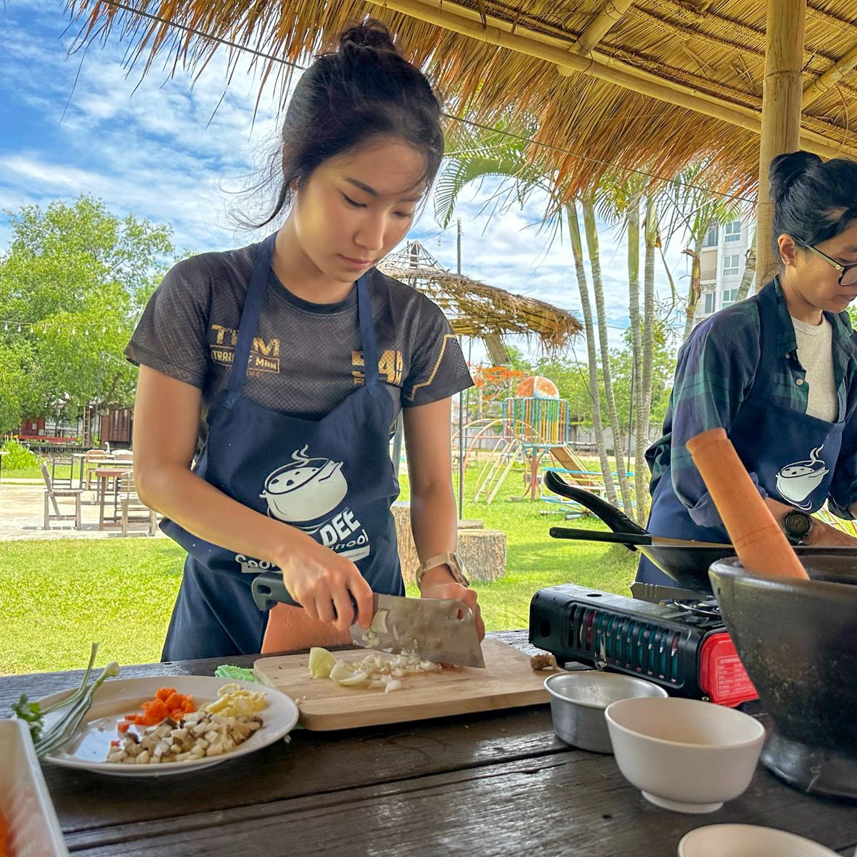 Fresh Organic Ingredients Cooking Thai Dish in Lovely Organic Farm Chiangmai