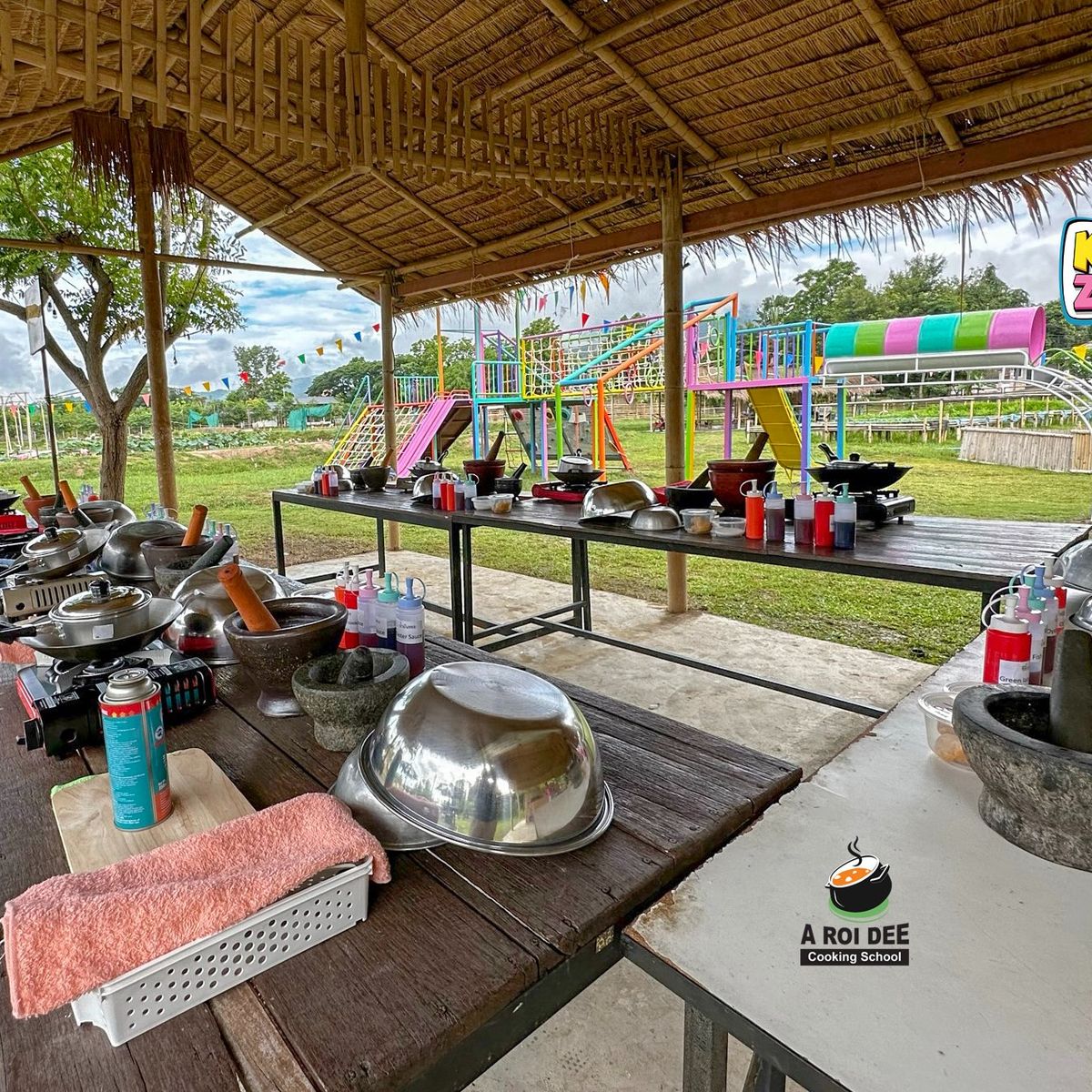 Fresh Organic Ingredients Cooking Thai Dish in Lovely Organic Farm Chiangmai