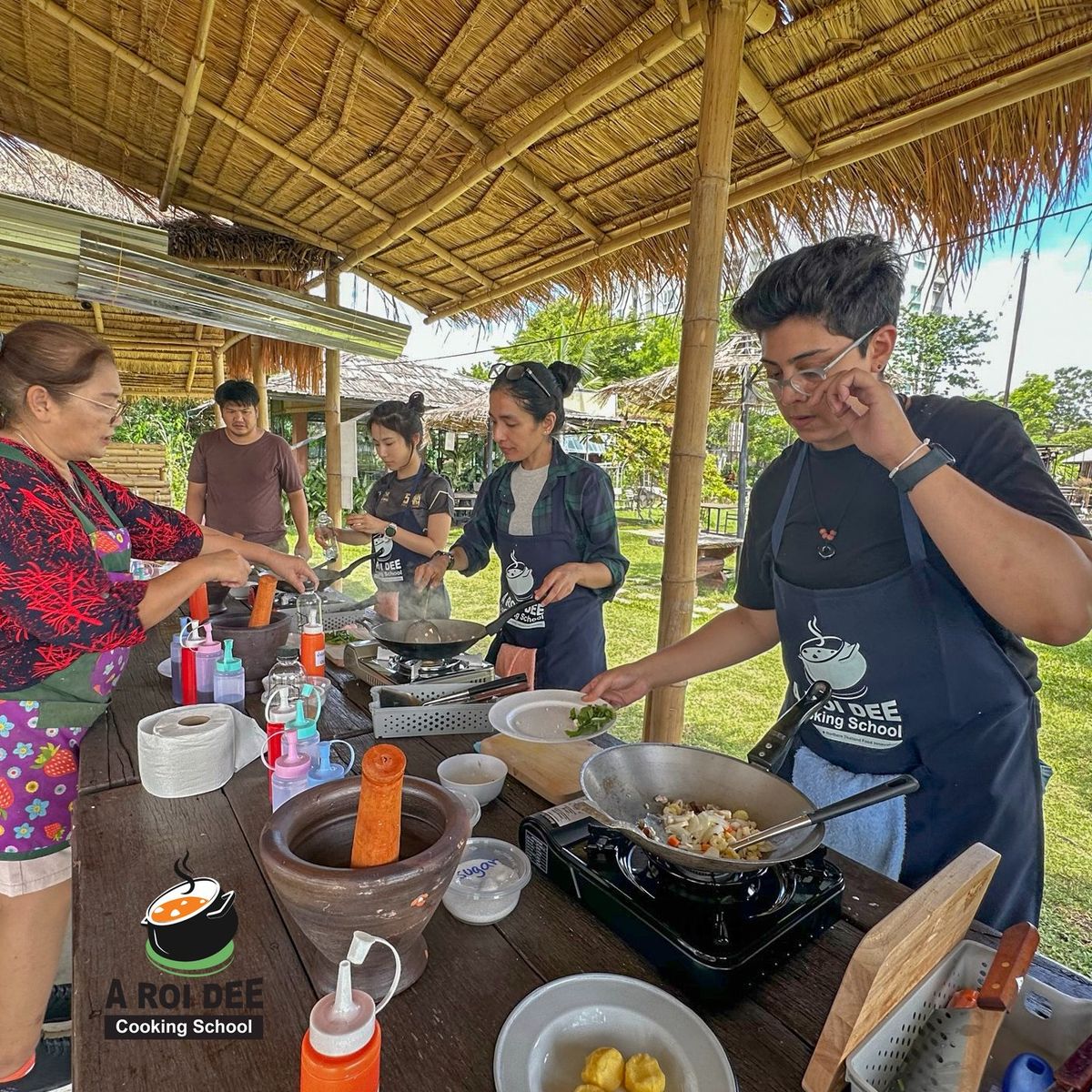 Fresh Organic Ingredients Cooking Thai Dish in Lovely Organic Farm Chiangmai