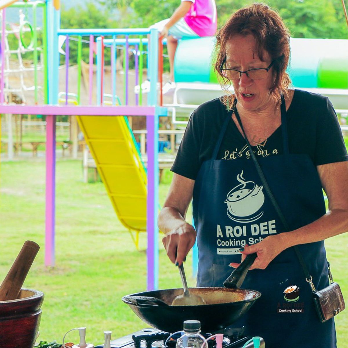 Fresh Organic Ingredients Cooking Thai Dish in Lovely Organic Farm Chiangmai