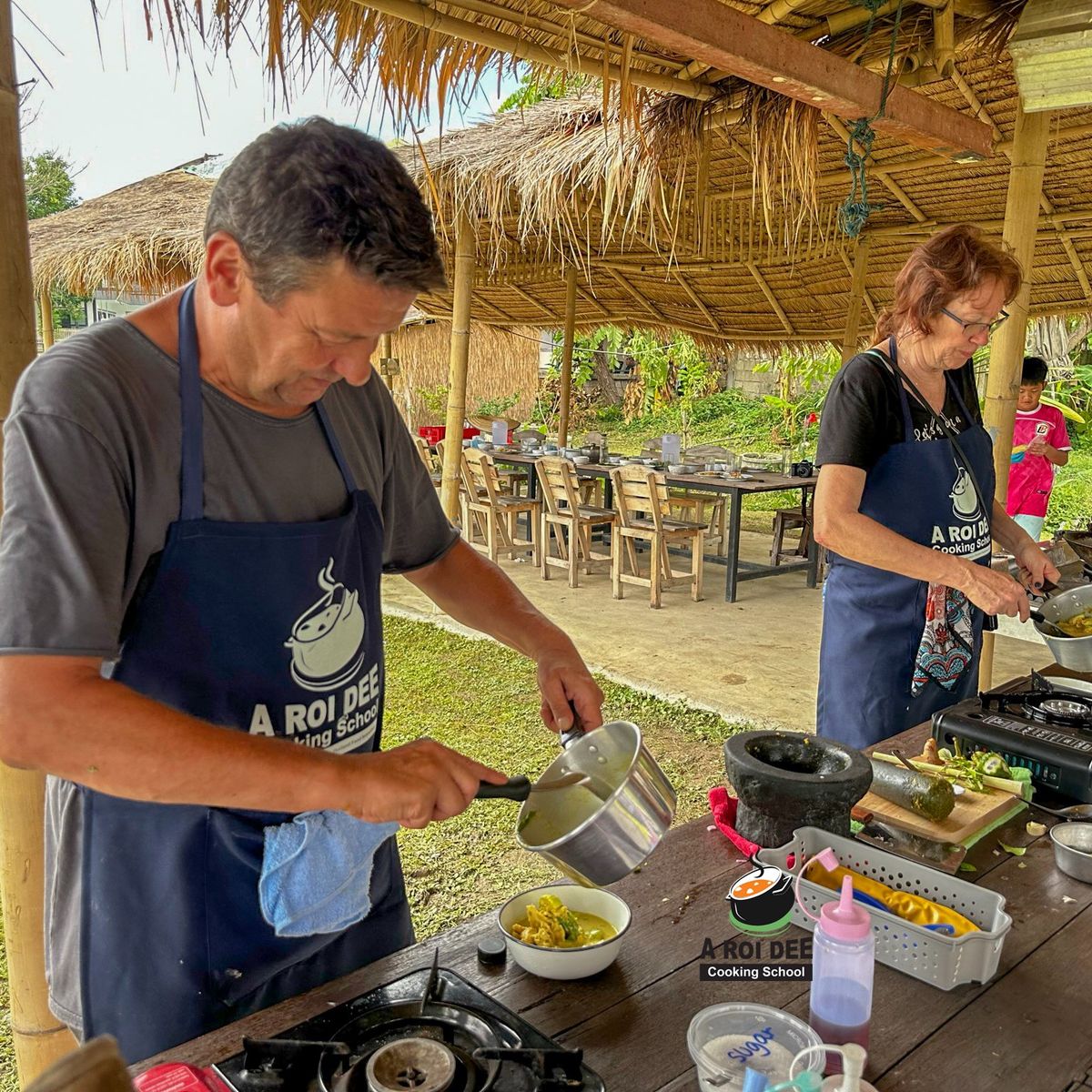 Fresh Organic Ingredients Cooking Thai Dish in Lovely Organic Farm Chiangmai
