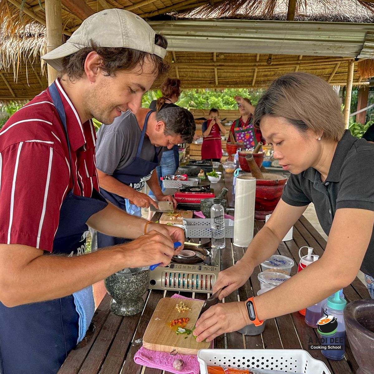 Fresh Organic Ingredients Cooking Thai Dish in Lovely Organic Farm Chiangmai