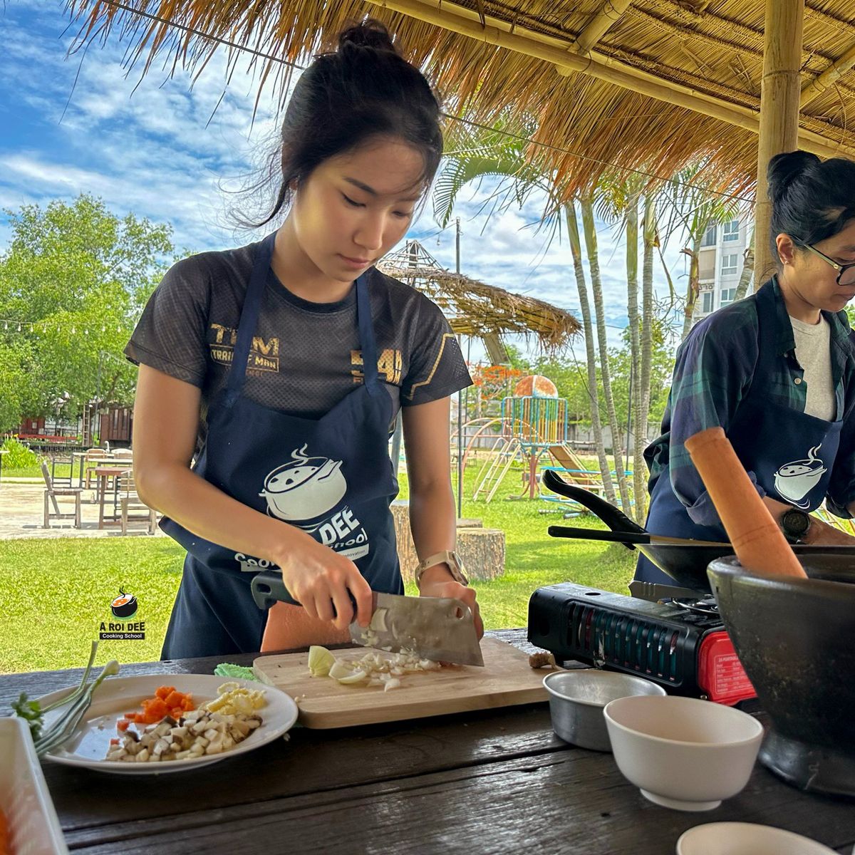 Fresh Organic Ingredients Cooking Thai Dish in Lovely Organic Farm Chiangmai