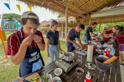 Fresh Organic Ingredients Cooking Thai Dish in Lovely Organic Farm Chiangmai