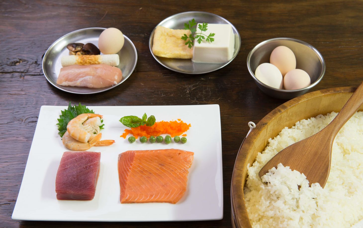 3 Kinds of Sushi, Japanese Steamed Egg Custard and Miso Soup in Home Cooking Studio