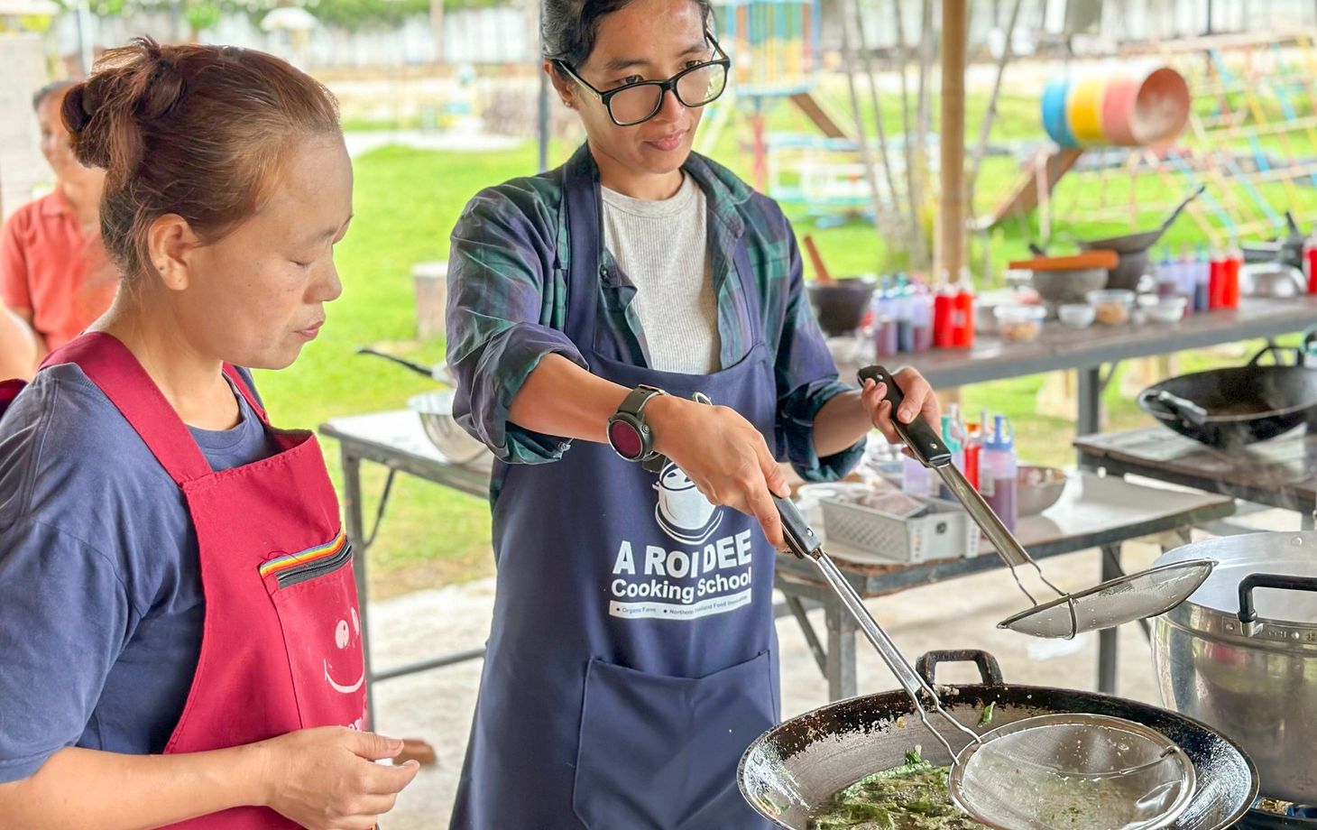 Fresh Organic Ingredients Cooking Thai Dish in Lovely Organic Farm Chiangmai